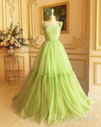 Spaghetti Straps Pleated Tulle Ruffles Ball Gown