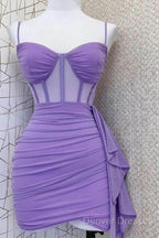 Spaghetti Straps Pleats Cute Homecoming Dress Mini Party Dress