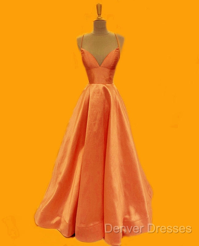 Spaghetti Straps Prom Dress Long Satin V Neck Secondary image