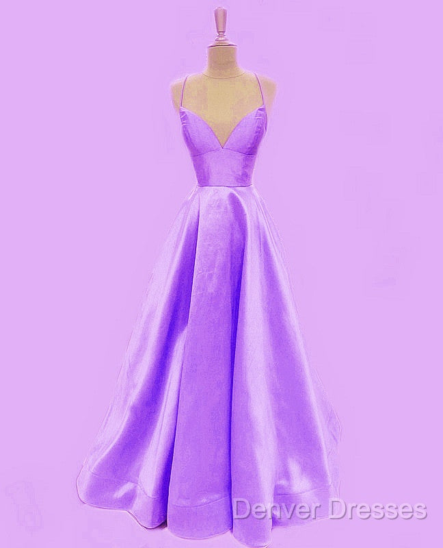 Spaghetti Straps Prom Dress Long Satin V Neck