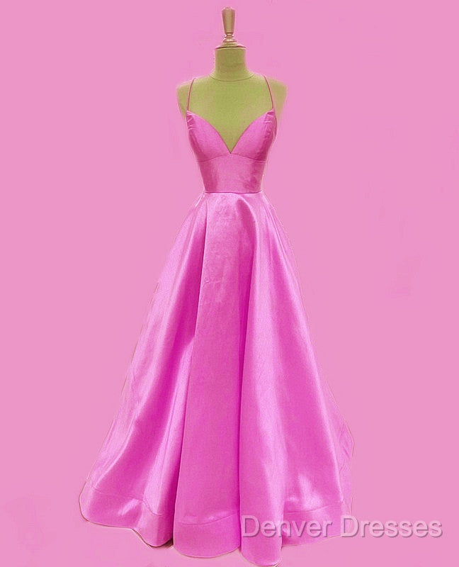 Spaghetti Straps Prom Dress Long Satin V Neck
