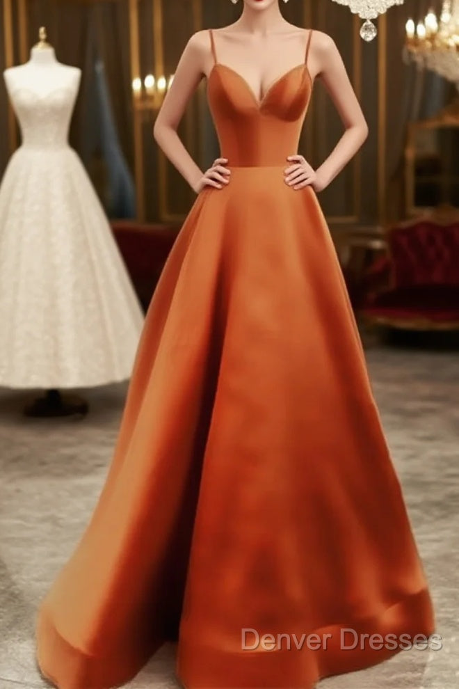 Spaghetti Straps Prom Dress Long Satin V Neck Main image