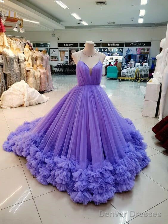 Spaghetti Straps Purple Wedding Dresses Tulle Bodice With Handmade Flowers Secondary image