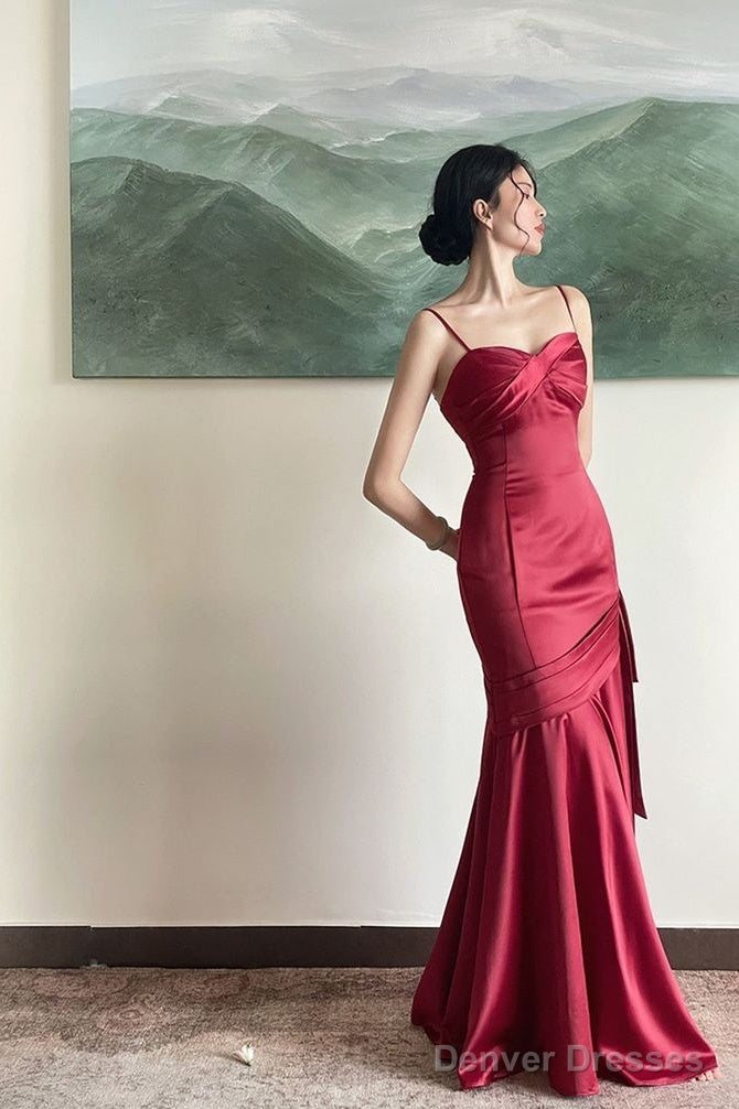 Spaghetti Straps Red Mermaid Long Prom Dresses Secondary image