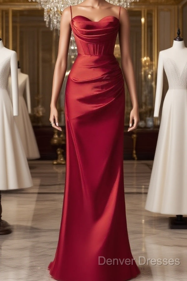 Spaghetti Straps Red Mermaid Prom Dress Elegant Evening Dress Main image