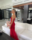 Spaghetti Straps Red Sheath Long Prom Dress With Slit