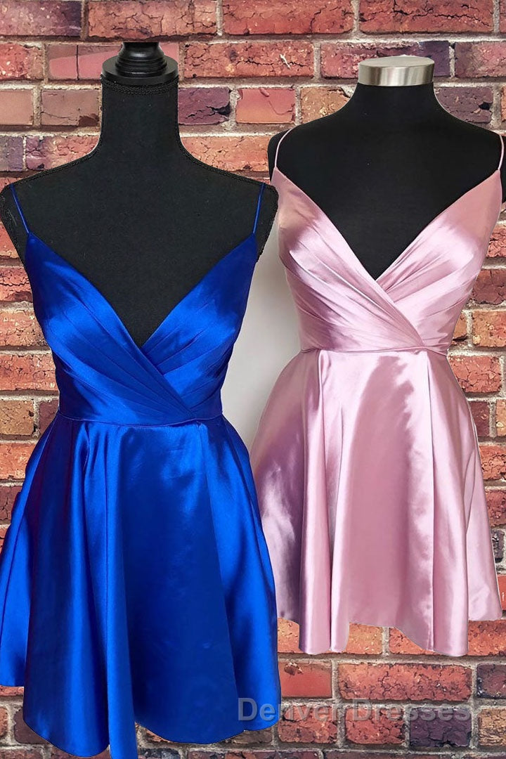 Spaghetti Straps Satin Homecoming Dress,Mini Prom Dress