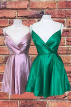 Spaghetti Straps Satin Homecoming Dress,Mini Prom Dress