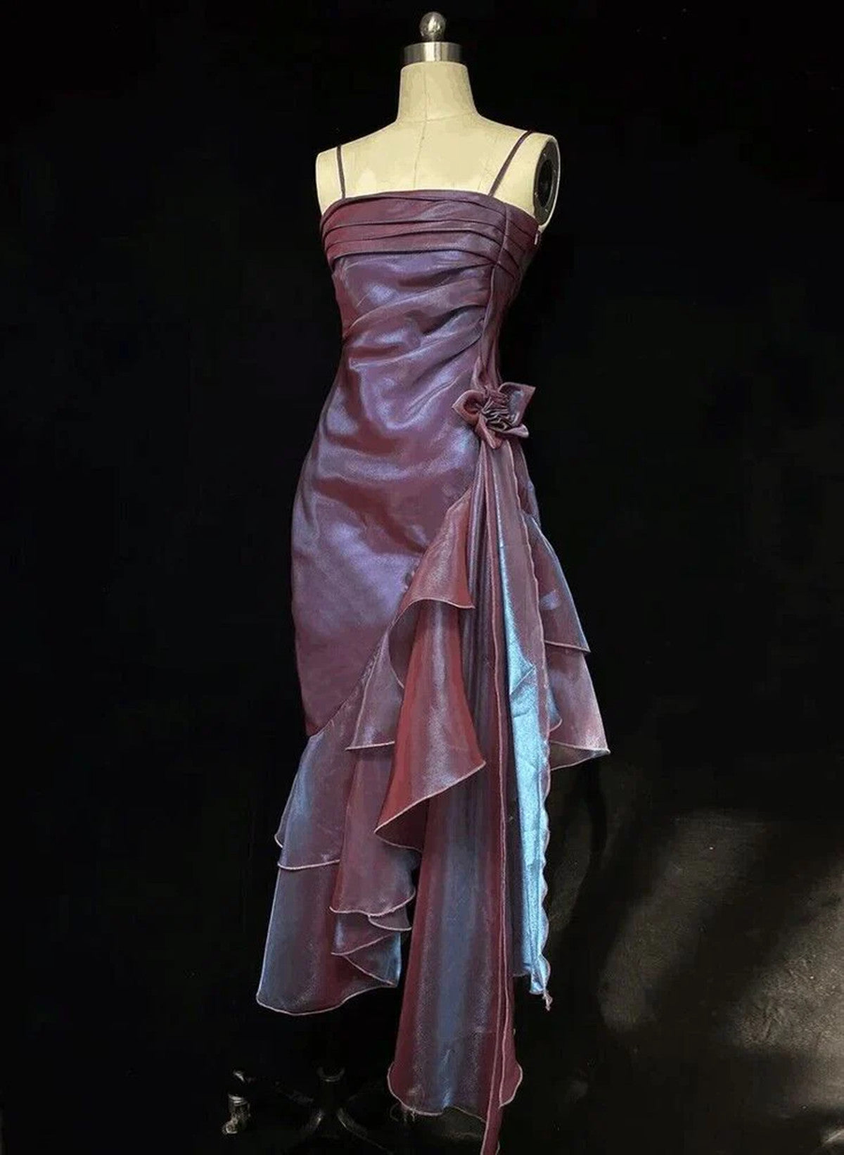 Spaghetti Straps Scoop Homecoming Dress, Mermaid Ruffled Prom Dress
