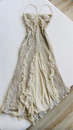 Spaghetti Straps Sequin Long Evening Prom Dress With Slit