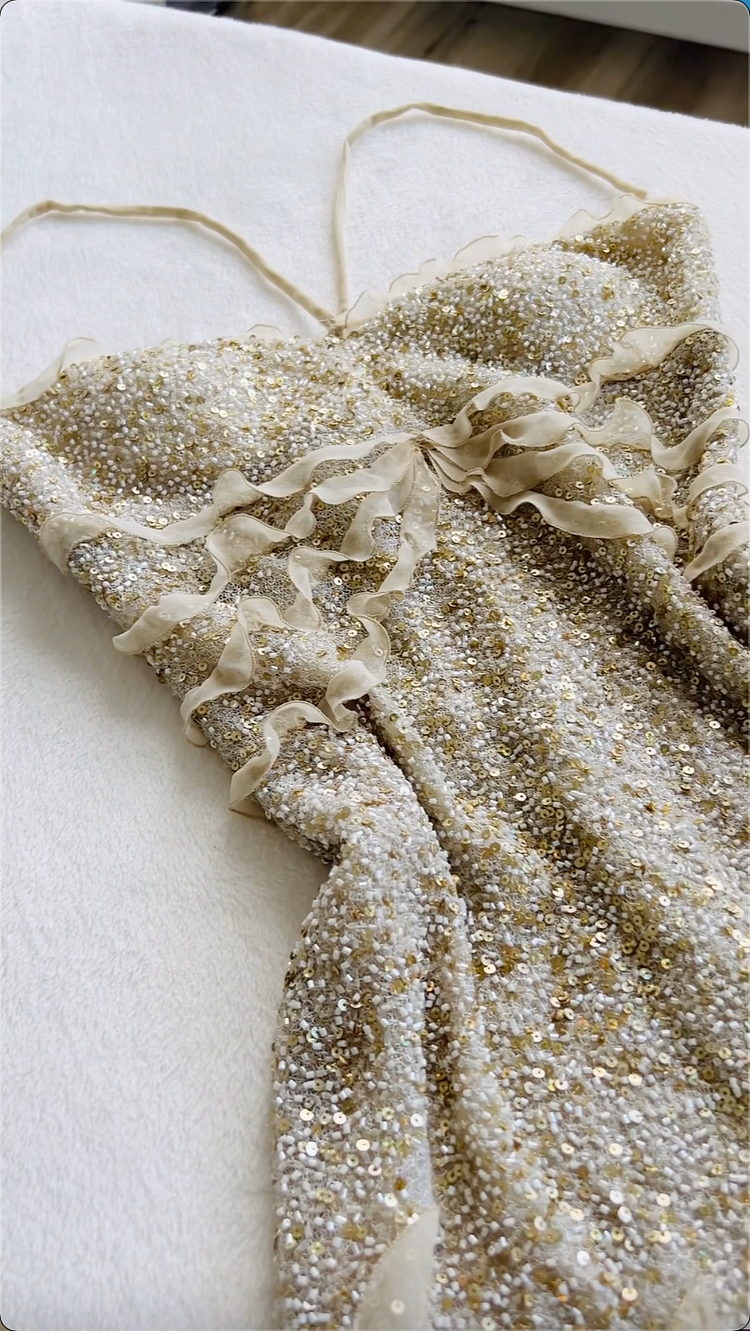 Spaghetti Straps Sequin Long Evening Prom Dress With Slit