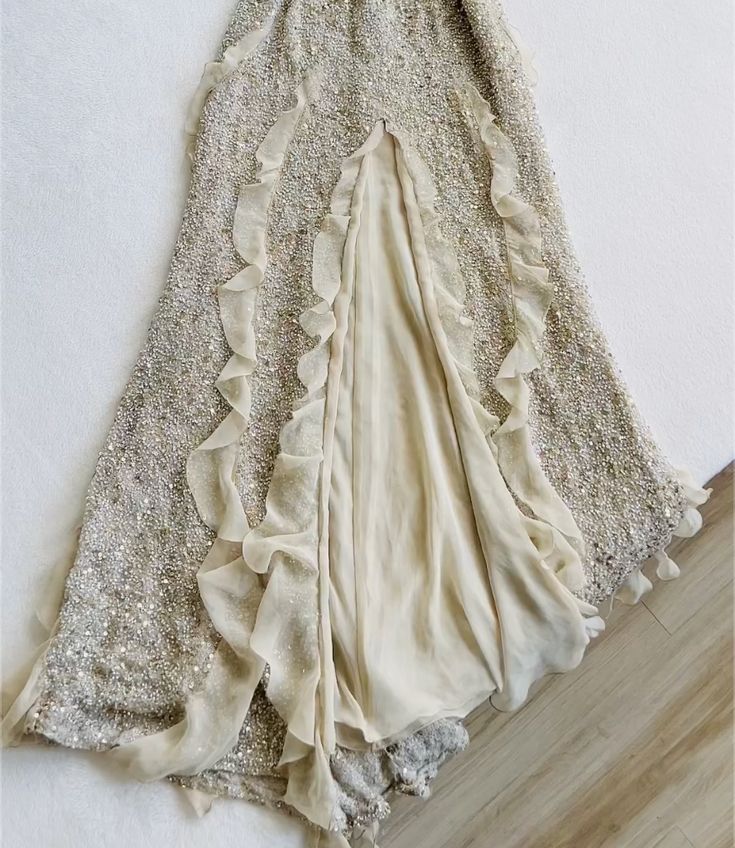 Spaghetti Straps Sequin Long Evening Prom Dress With Slit
