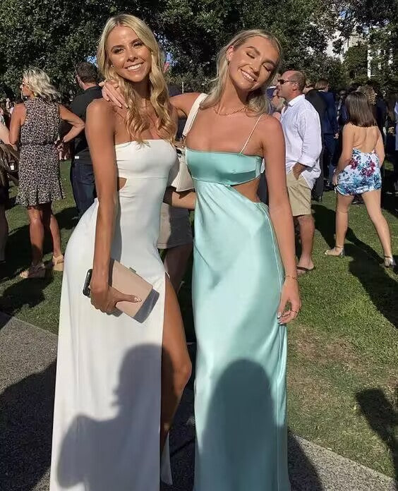 Spaghetti Straps Sheath Light Blue Prom Dress Formal Satin Party Dress Secondary image