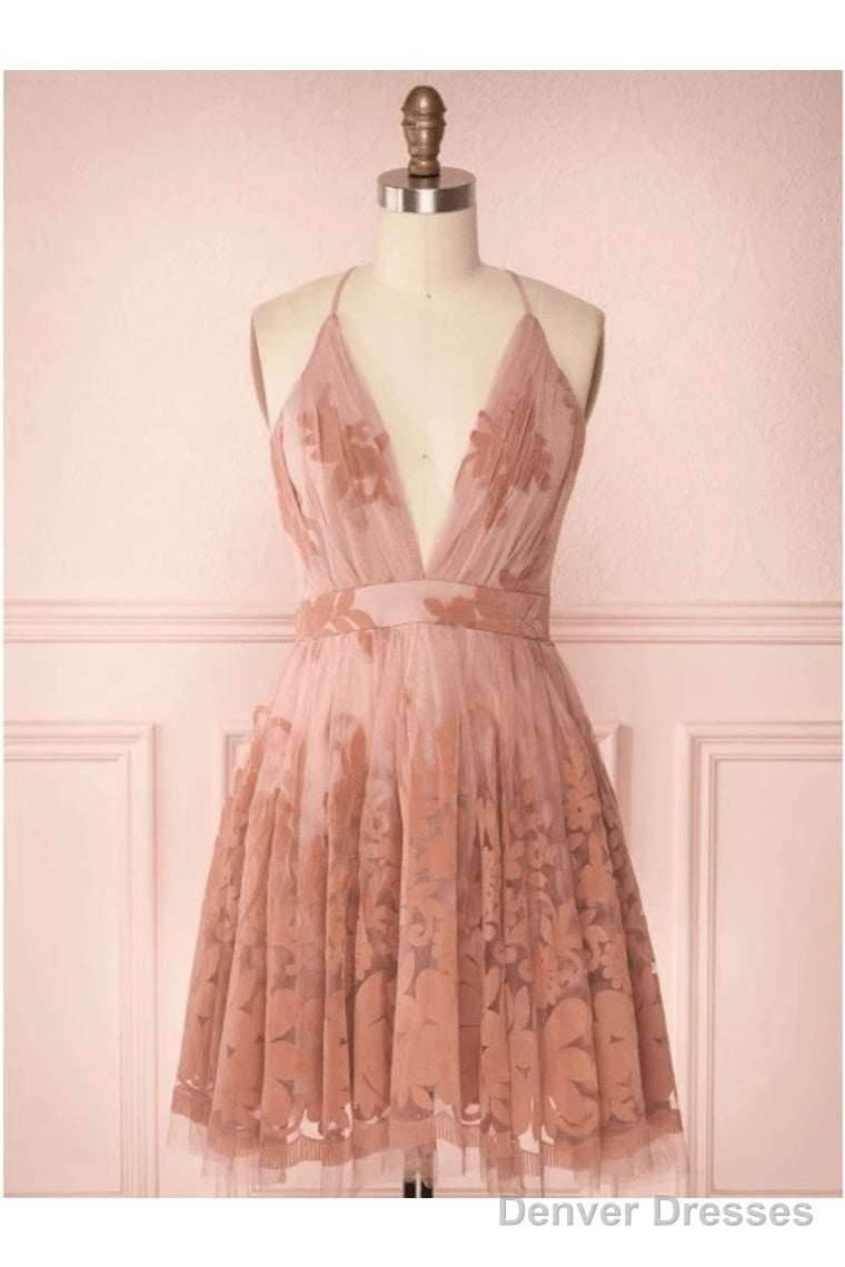 Spaghetti Straps Short Pink Homecoming Dress Criss Cross Back Secondary image