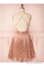 Spaghetti Straps Short Pink Homecoming Dress Criss Cross Back