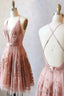 Spaghetti Straps Short Pink Homecoming Dress Criss Cross Back