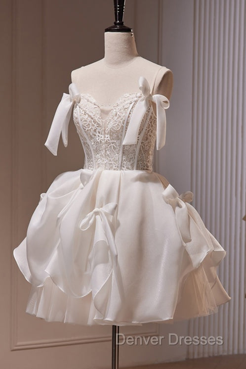 Spaghetti Straps Short Prom Dress with Lace, Homecoming Gown with Bowknot Secondary image