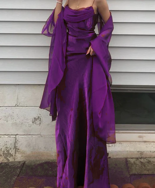 Spaghetti Straps Simple Burgundy Long Prom Dress Secondary image
