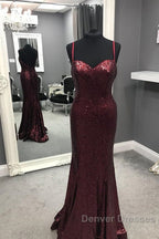 Spaghetti Straps Sweetheart Mermaid Sequins Prom Dress