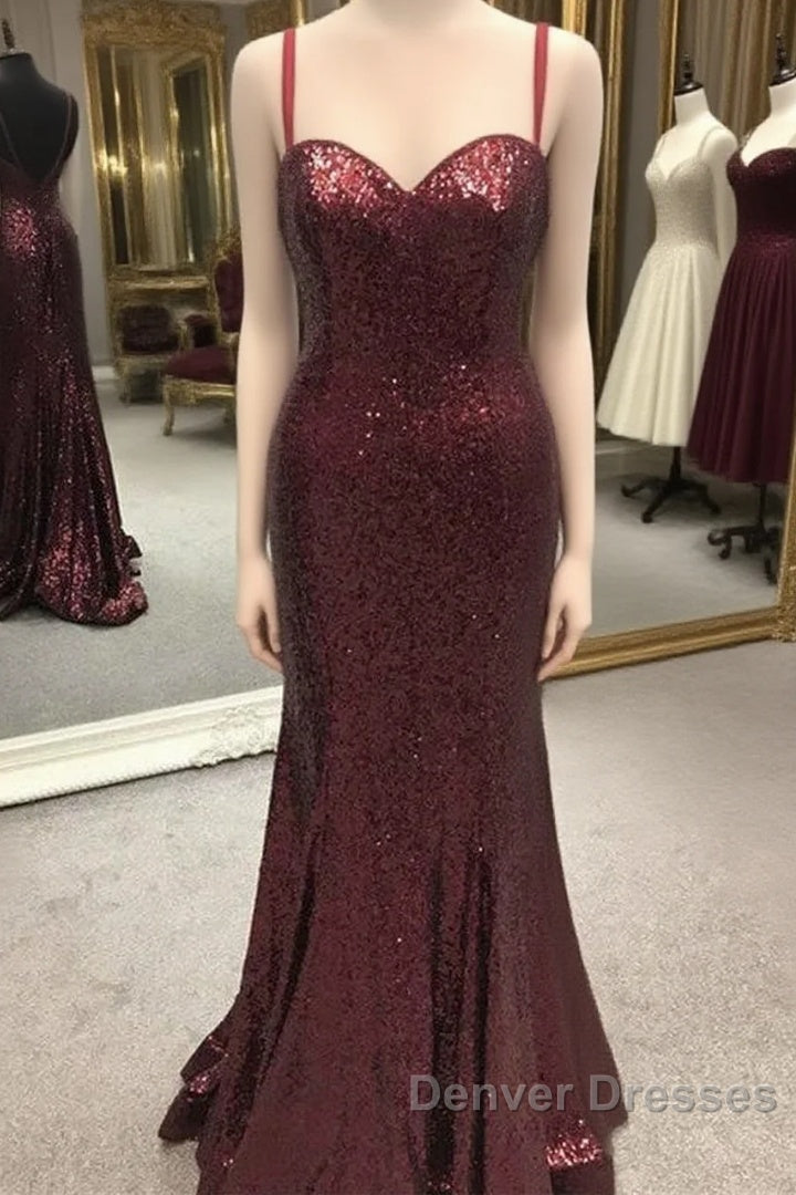 Spaghetti Straps Sweetheart Mermaid Sequins Prom Dress Main image