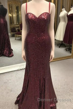 Spaghetti Straps Sweetheart Mermaid Sequins Prom Dress