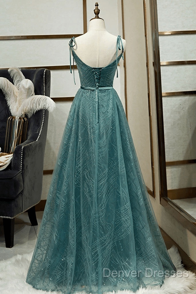 Spaghetti Straps Tulle Modest A Line Evening Dress Long Prom Dress Secondary image