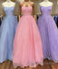 Spaghetti Straps Tulle Purple Bling Bling A Line Prom Dress