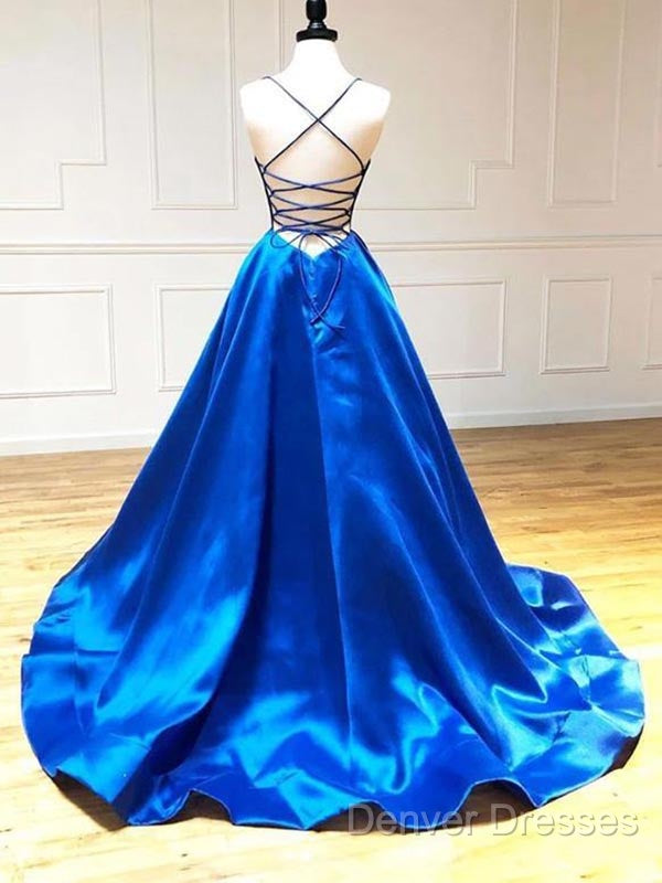 Spaghetti Straps V-Neck A-Line Royal Blue Prom Dress, Secondary image
