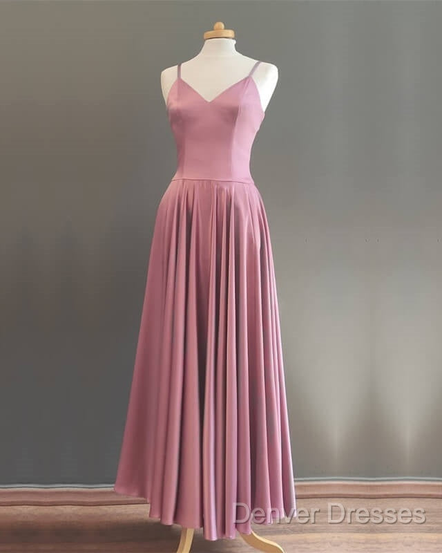 Spaghetti Straps V Neck Ankle Length Bridesmaid Dress Secondary image