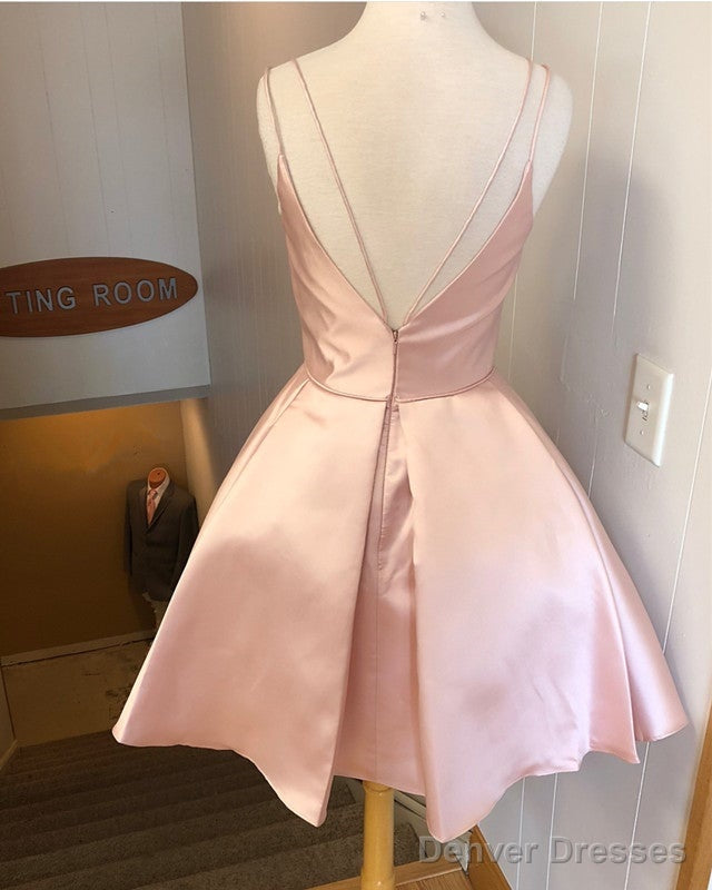 Spaghetti Straps V-Neck Homecoming Dresses Satin Cocktail Dress Secondary image