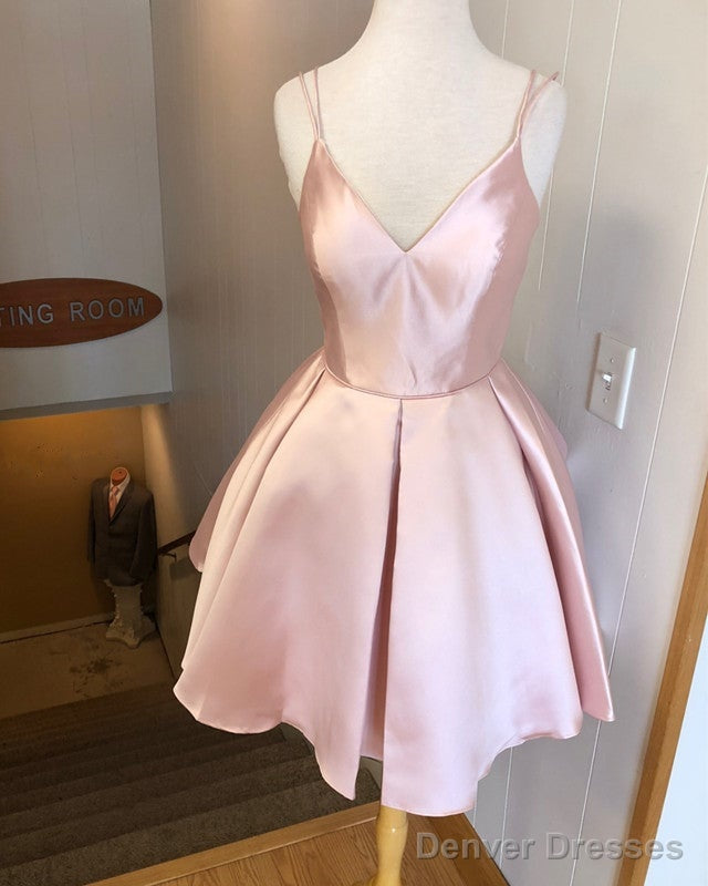 Spaghetti Straps V-Neck Homecoming Dresses Satin Cocktail Dress