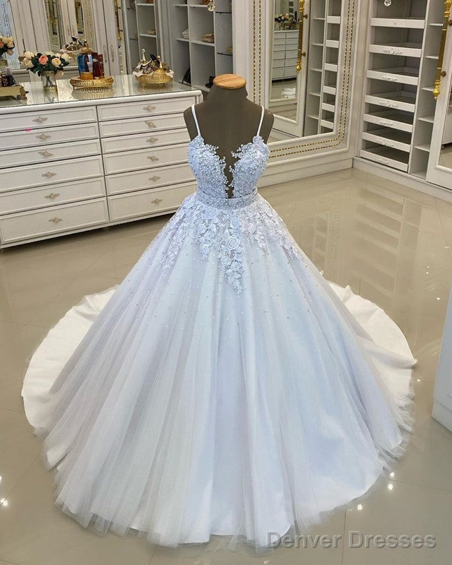 Spaghetti Straps Wedding Dress Ball Gown Lace Beaded Main image