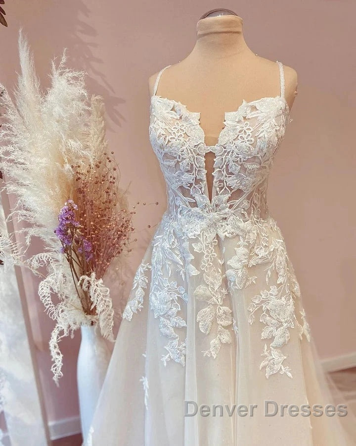 Spaghetti-Straps Wedding Gown With Lace Appliques Secondary image