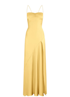 Spaghetti Strps Yellow Slit Long Prom Dress