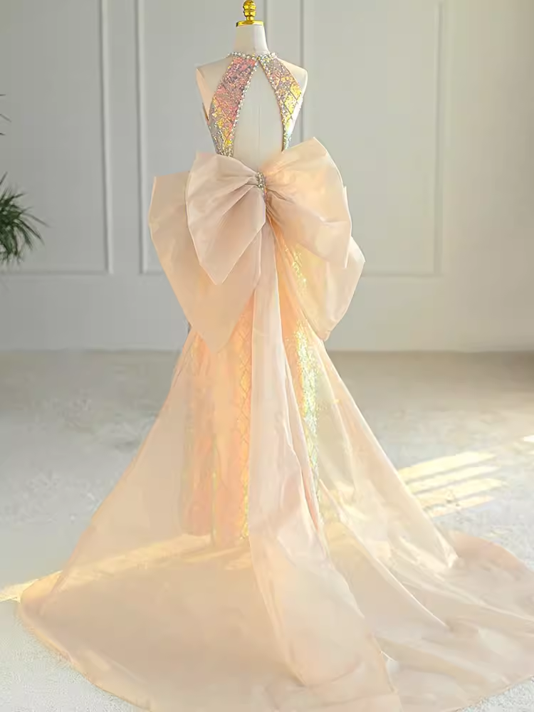 Sparkle A Line Scoop Neckline Sequin Pink Long Prom Dress Secondary image