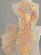 Sparkle A Line Scoop Neckline Sequin Pink Long Prom Dress
