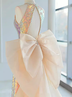 Sparkle A Line Scoop Neckline Sequin Pink Long Prom Dress