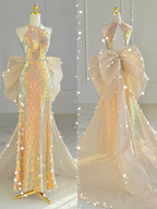 Sparkle A Line Scoop Neckline Sequin Pink Long Prom Dress