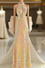 Sparkle A Line Scoop Neckline Sequin Gold Long Prom Dress