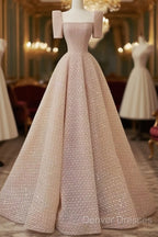 Sparkle A Line Square Neckline Sequin Pink Long Prom Dress