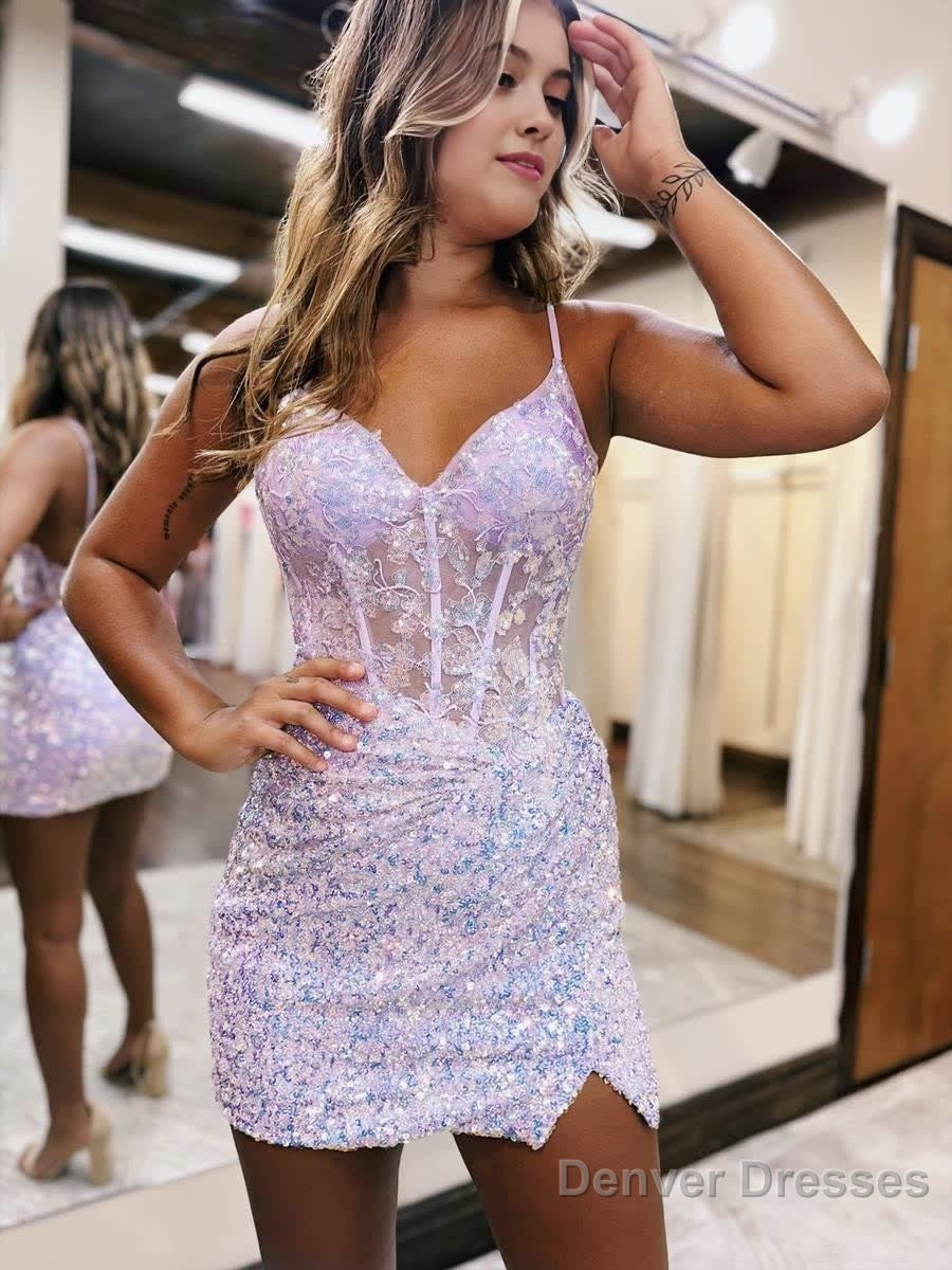Sparkle Appliques Sequin Bodycon Lilac Homecoming Lace-up Dress Main image