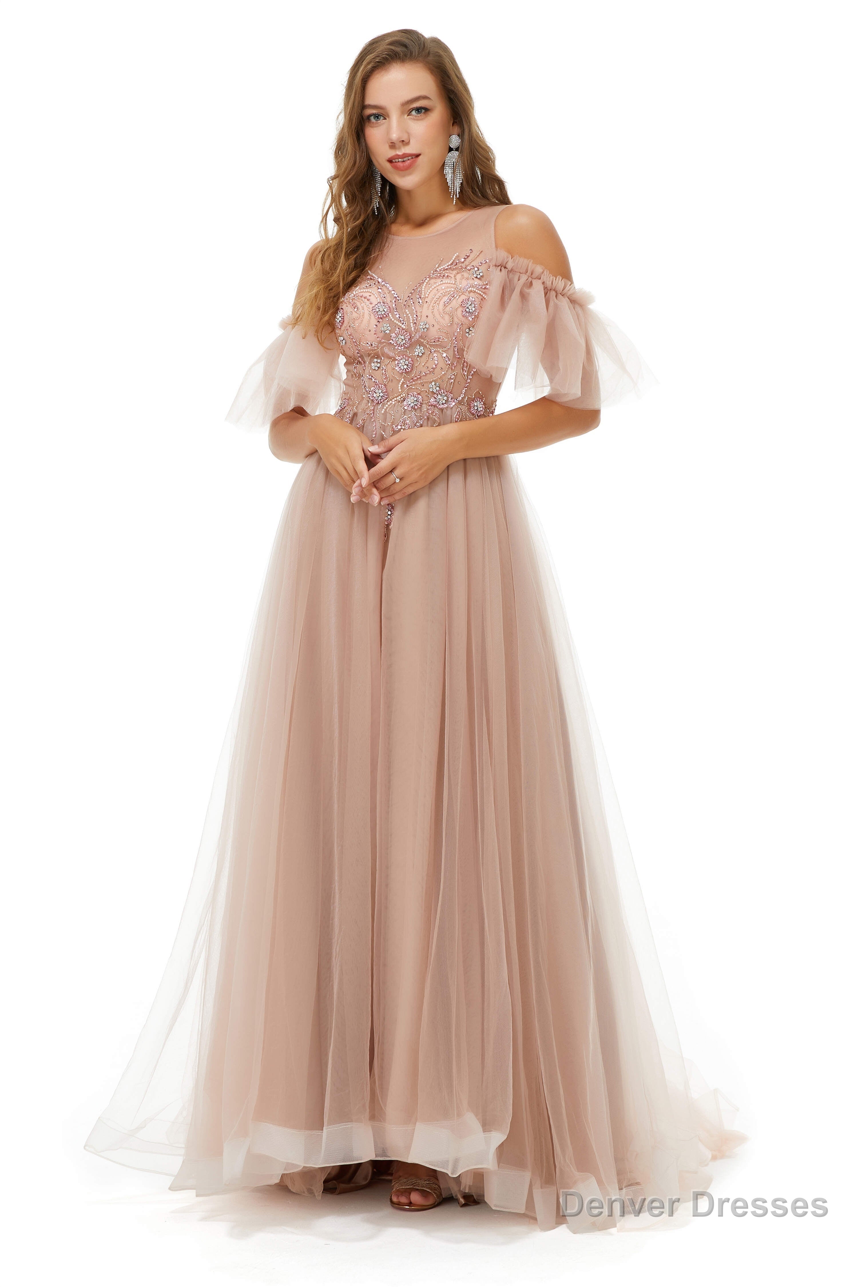 Sparkle Beaded Cool Shoulder A-Line Beaded Prom Dresses Main image