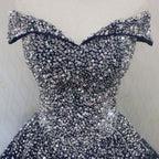 Sparkle Navy Blue Off Shoulder Ball Party Dress,Red Black Beaded Prom Dresses
