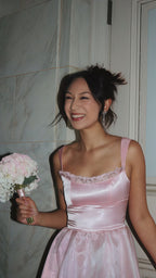 Sparkle Pink Organza A-Line Prom Dress, Floor Length Evening Party Dress