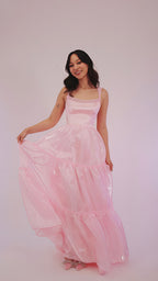 Sparkle Pink Organza A-Line Prom Dress, Floor Length Evening Party Dress