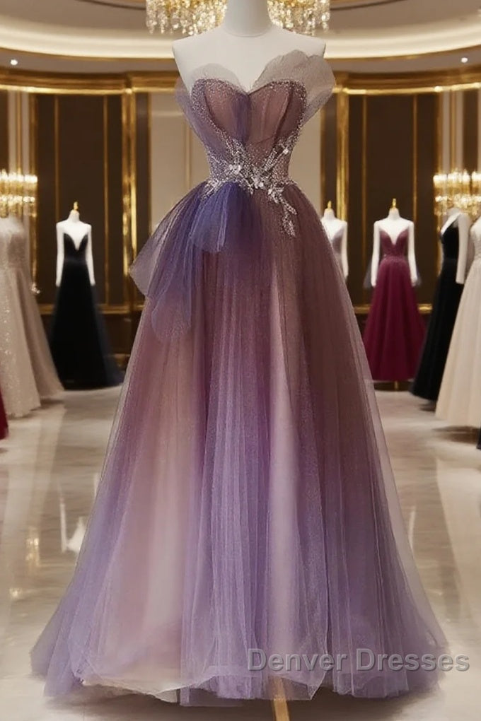 Sparkle Purple Beading Ruffles Tulle Prom Dress Main image