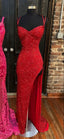 Sparkle Red Bodycon Sequined Long Prom Dress