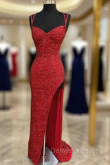 Sparkle Red Bodycon Sequined Long Prom Dress