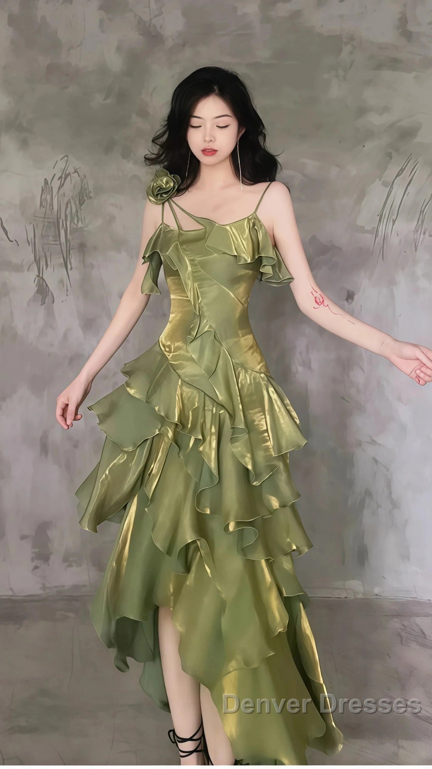 Sparkle Ruffle Prom Dress Causal Birthday Dress Dance Party Dress