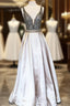 Sparkle Sequin Beaded V-Neck Long Satin Prom Dress